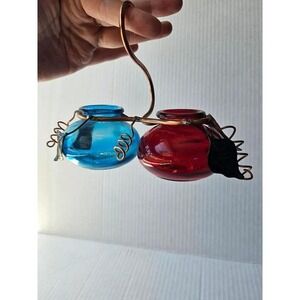 Artisan handcrafted double glass hummingbird hanging feeder copper cottagecore